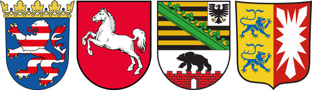Wappen der Trägerländer der NW-FVA von Hessen, Niedersachsen, Sachsen-Anhalt und Schleswig-Holstein