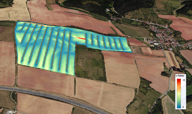 Landschaft mit eingezeichneter Fläche für ein Agroforstsystem